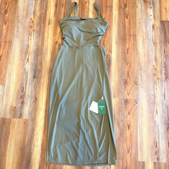 HALARA NWT Softly Zero Airy Green Ruched Lace Up Bodycon Dress Size Medium - Picture 4 of 12